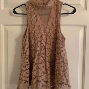 Altar’d State mock neck sleeveless swing top - dusty rose lace fully lined